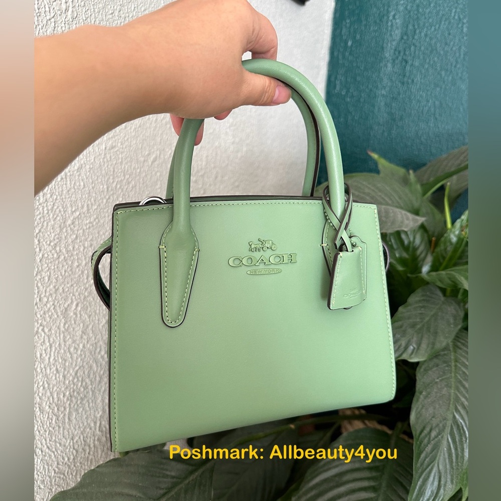 NWT - COACH Andrea Carryall Bag - Refined Calf Leather/ Soft Green - L: 8.75"